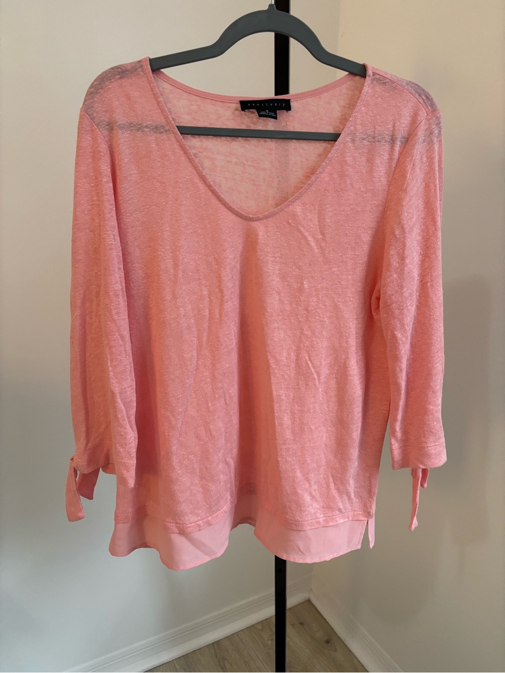 Sanctuary Soft Knit V-Neck Linen Top - Pink-Coral
